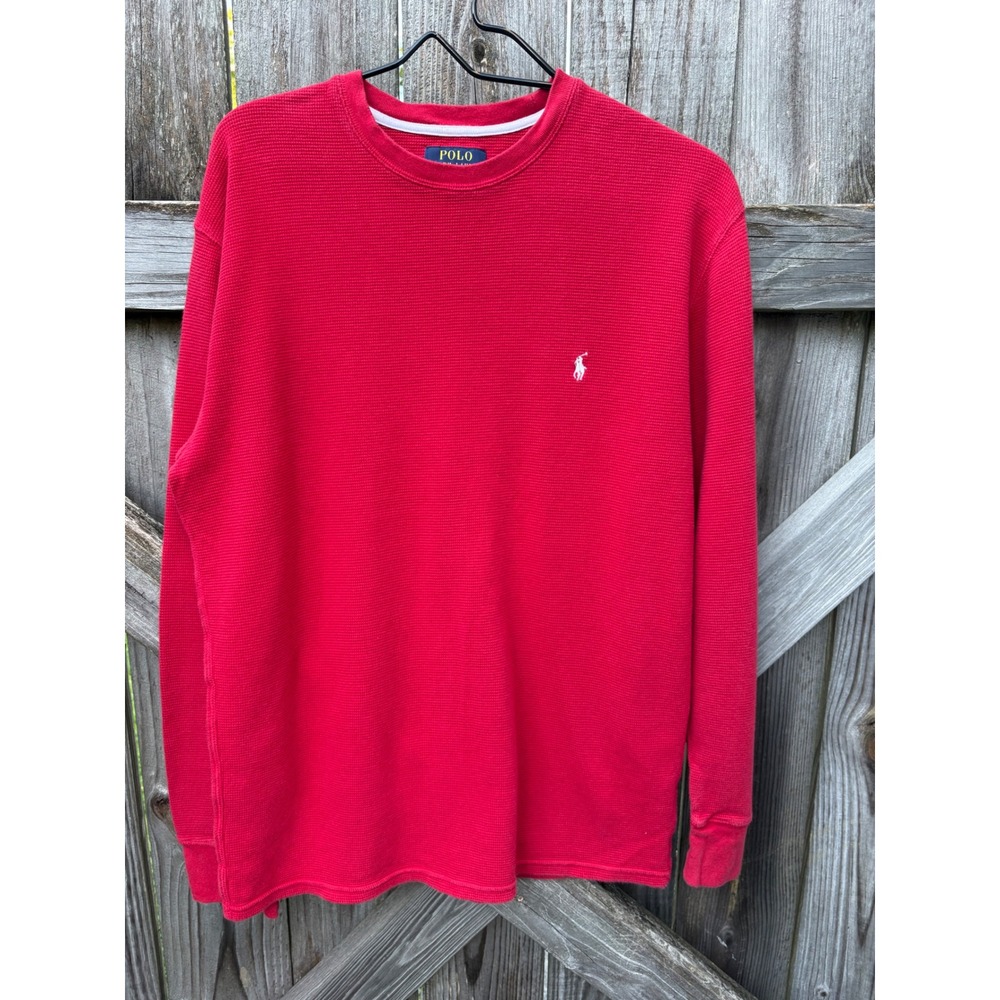 Polo Ralph Lauren Mens XL Red Waffle Knit Thermal Long Sleeve Crewneck Shirt - Picture 1 of 5